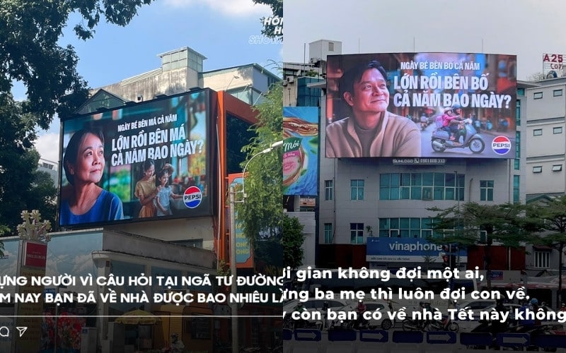 Phân tích chiến dịch Tết 2025 của Pepsi “mang Tết về nhà, làm con ba mẹ” Banner của Pepsi xuất hiện ở nhiều ngã phố lớn