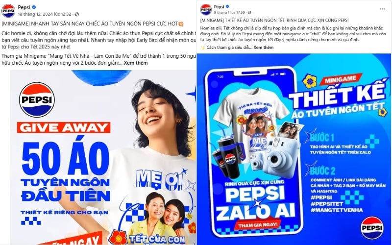 Phân tích chiến dịch Tết 2025 của Pepsi “mang Tết về nhà, làm con ba mẹ” Pepsi tổ chức các chương trình mini game trên nền tảng social, thu hút lượng lớn người tham gia