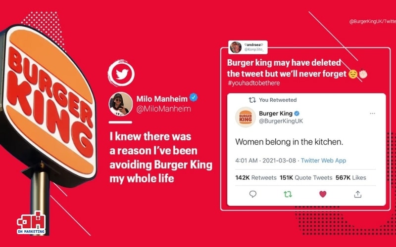 Cái kết truyền thông từ các chiến dịch marketing THẢM HỌA về phụ nữ Câu tweet "Women belong in the kitchen" mà burger đăng tải đã gây phẫn nộ đối với người tiêu dùng