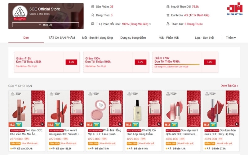 Gian hàng thương mại điện tử của 3ce trên shopee