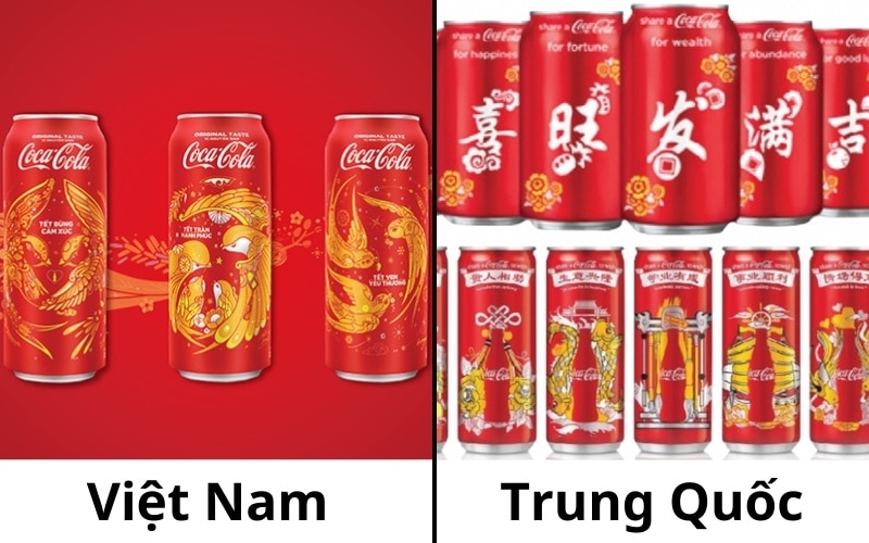 Bao bì coca cola ở Việt Nam và Trung Quốc