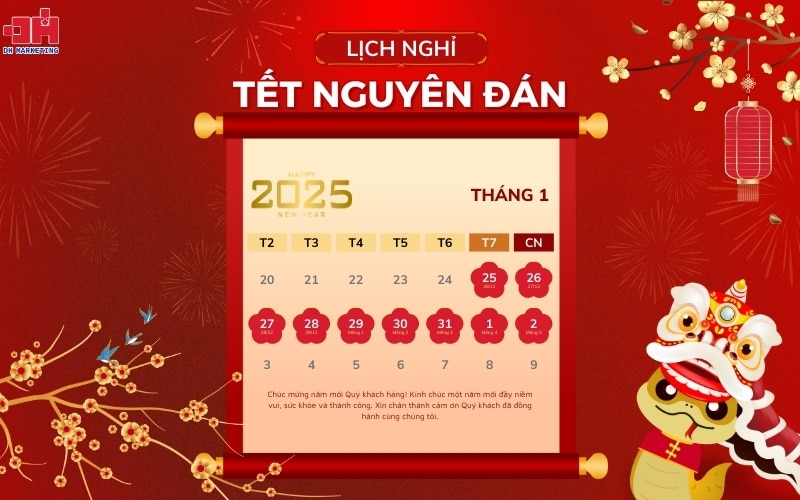 Thông báo lịch nghỉ tết nguyên đán 2025 Lịch nghỉ Tết nguyên đán 2025 của DH Marketing