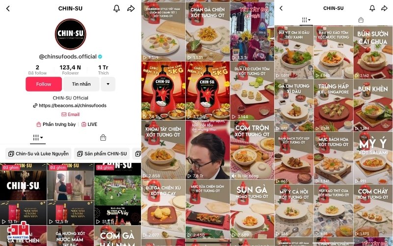 Chinsu truyền thông trên tiktok chủ yếu qua video ngắn về cách chế biến món ăn với gia vị chinsu
